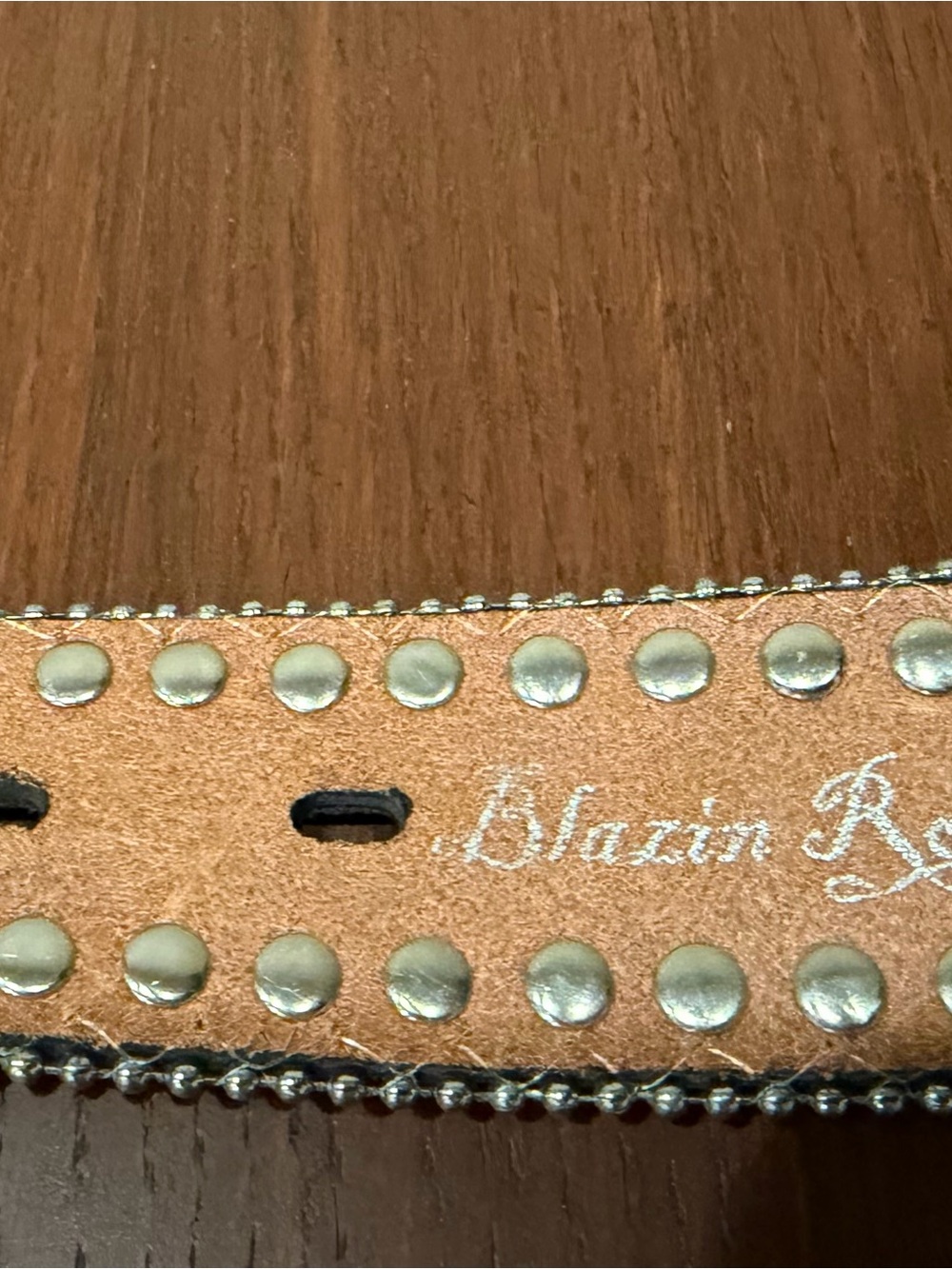 Studded Brown Western Belt with Ornate Silver Buckle - Picture 4 of 5